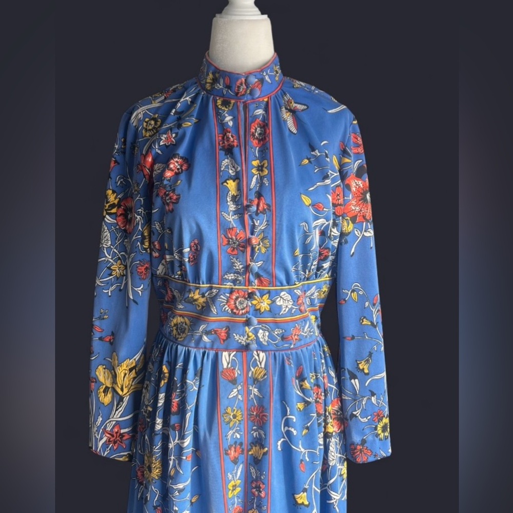 VINTAGE 1960’s Miss Serbin Floral Long sleeve Maxi Dress size small